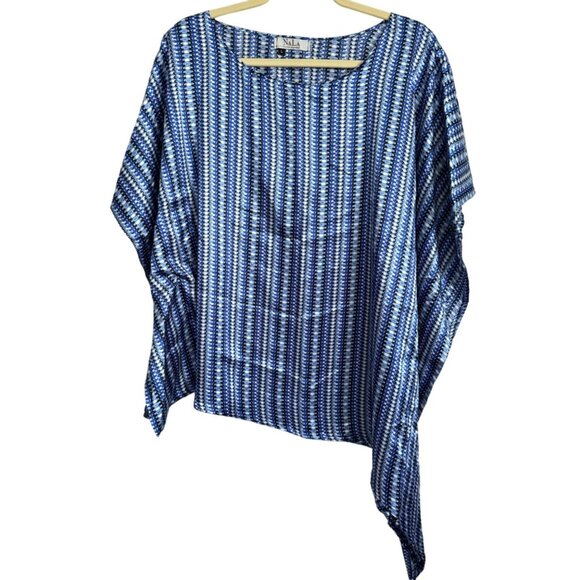 NaLa Woven Together Asymmetrical Blue Striped Top - Size L - Picture 1 of 12